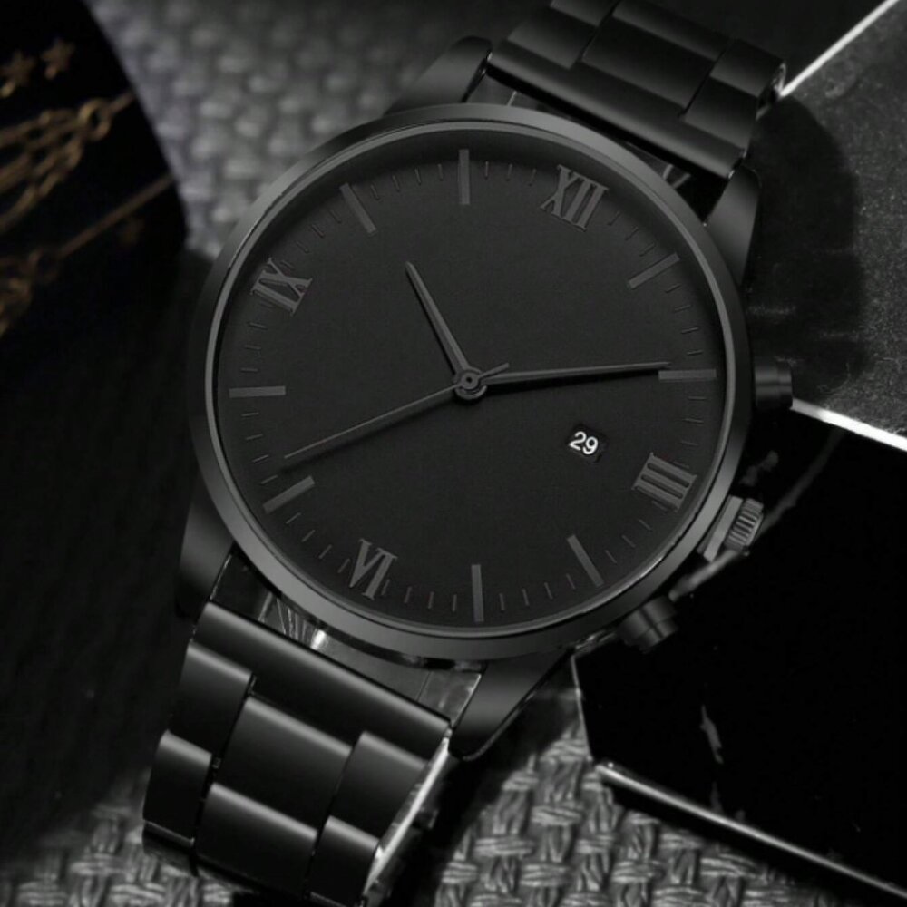 2pcs/set Fashionable Business Style Stainless Steel Quartz Watch With Bracelet - Picture 3 of 5